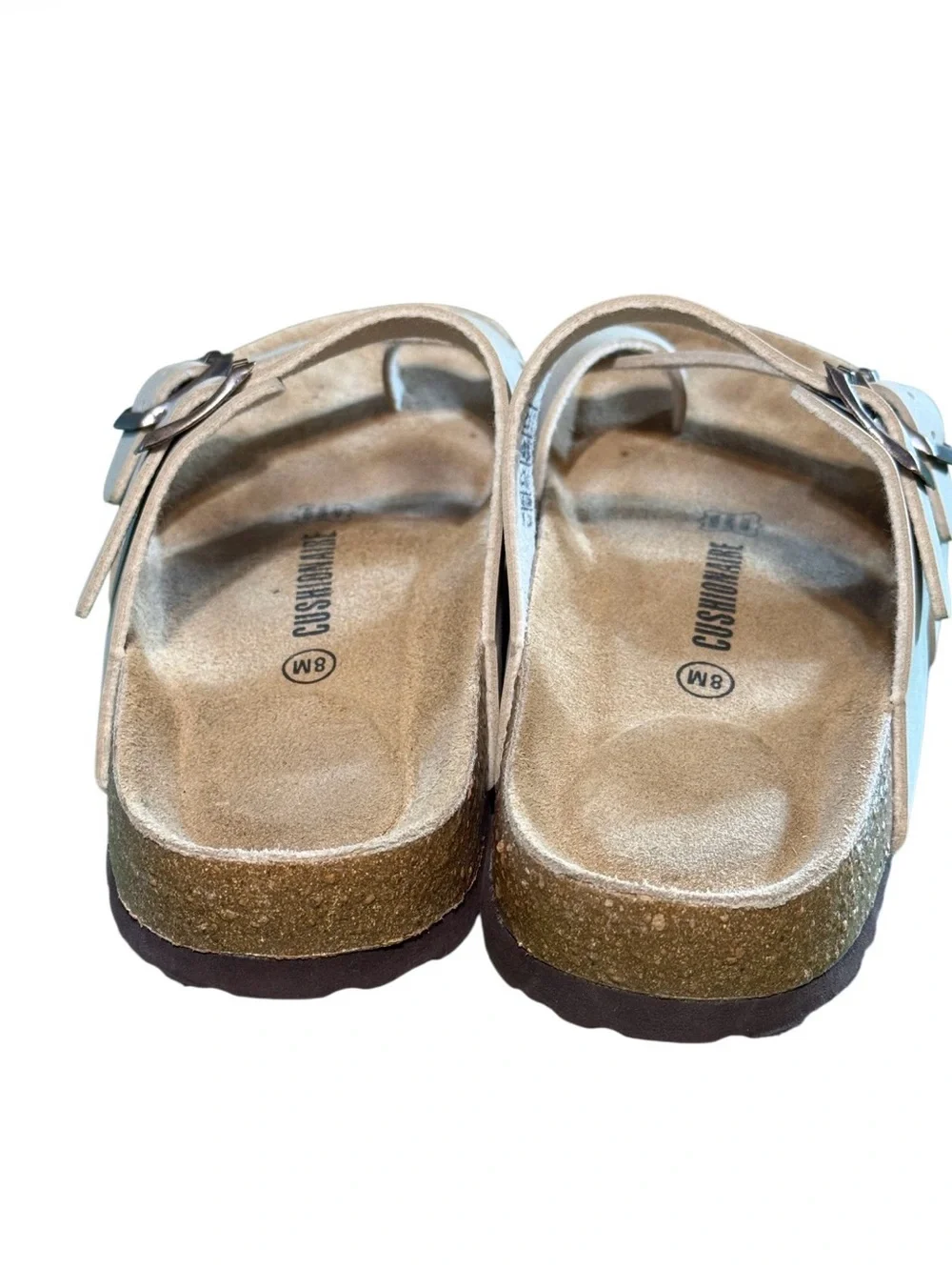 Cushionaire Double Strap Cork Footbed Sandals Beige Size 8